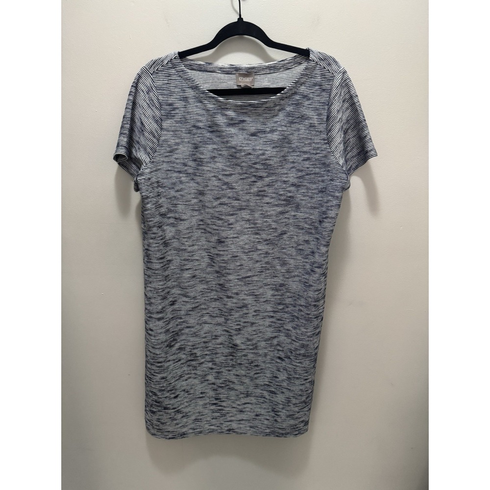Chico's Short Sleeve Shirt Dress Blue White Size 2 (large 12)